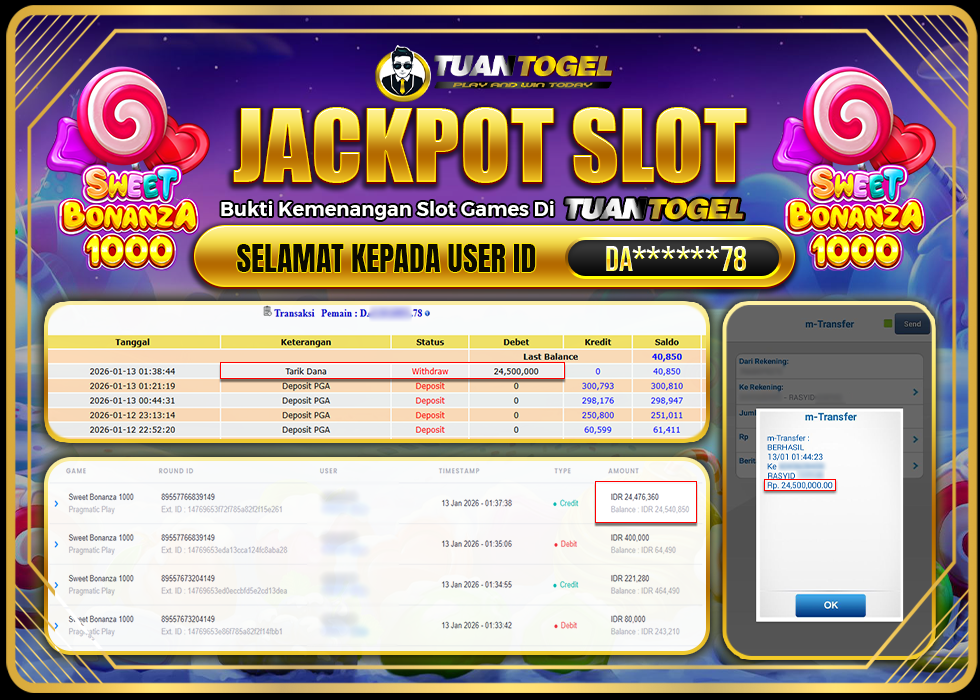 TUANTOGEL JACKPOT SLOT SWEET BONANZA 1000 Rp24.500.000, - LUNAS 